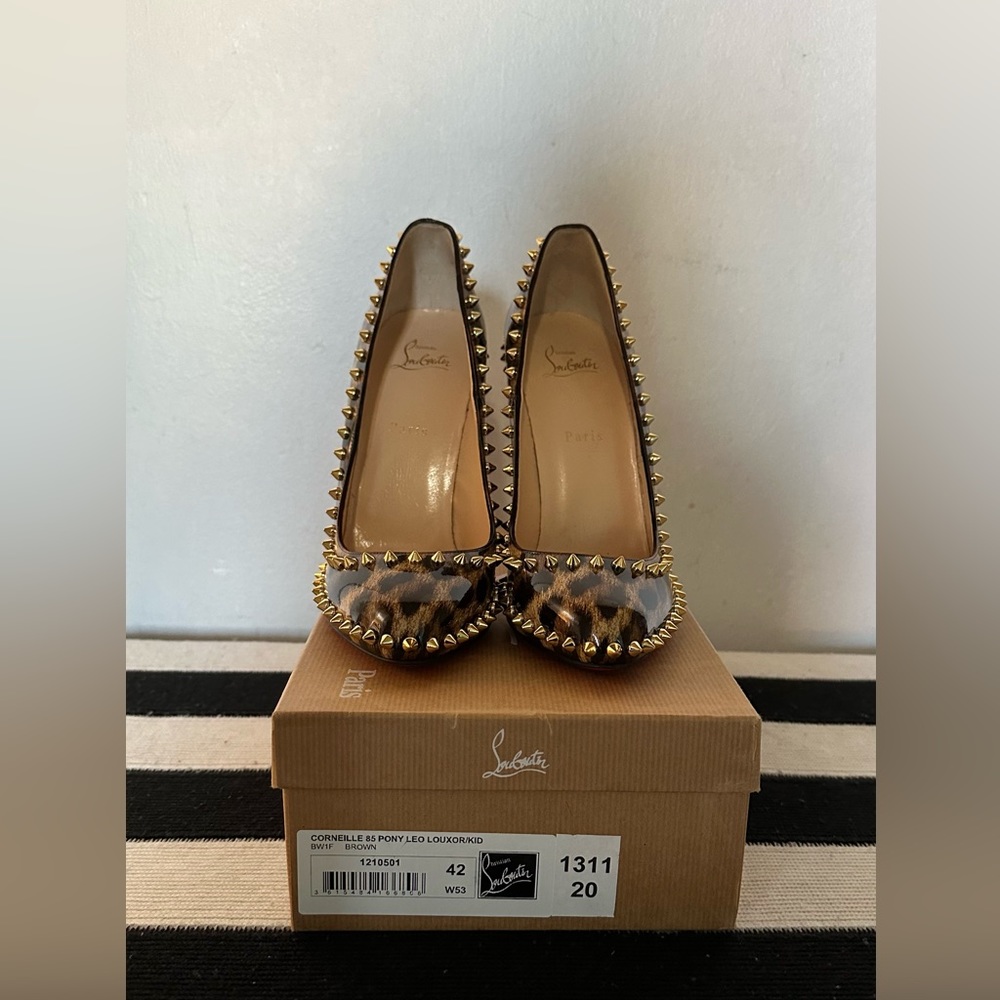 Christian Louboutin Leopard Print Studded Pumps - Brown & Gold